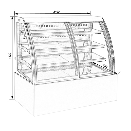 cake glass top display showcase